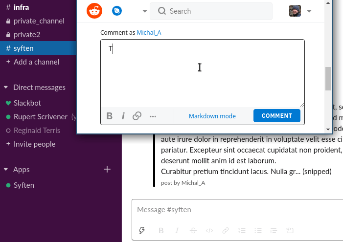 Syften Reddit keyword monitoring demo showing matched alerts